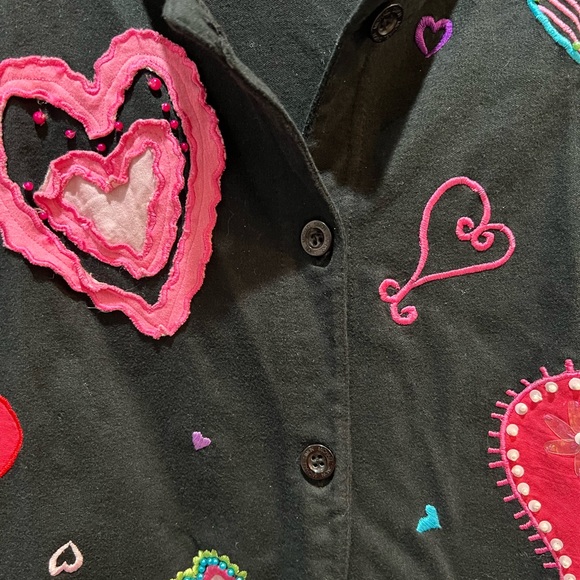 Michael Simon embroidered heart design cotton-cropped cardigan -Large- VG cond. - Picture 7 of 10